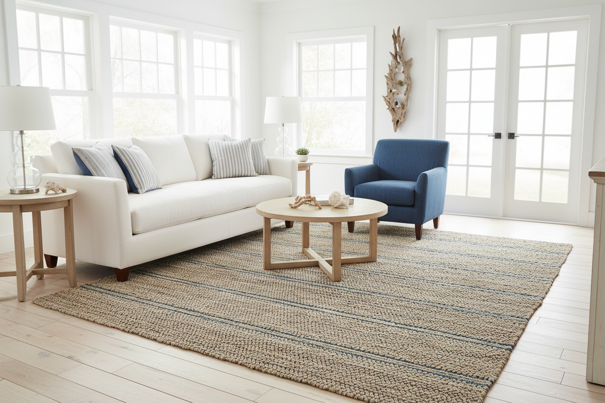 Harbor Line Jute Blend Rug - Navy Stripe